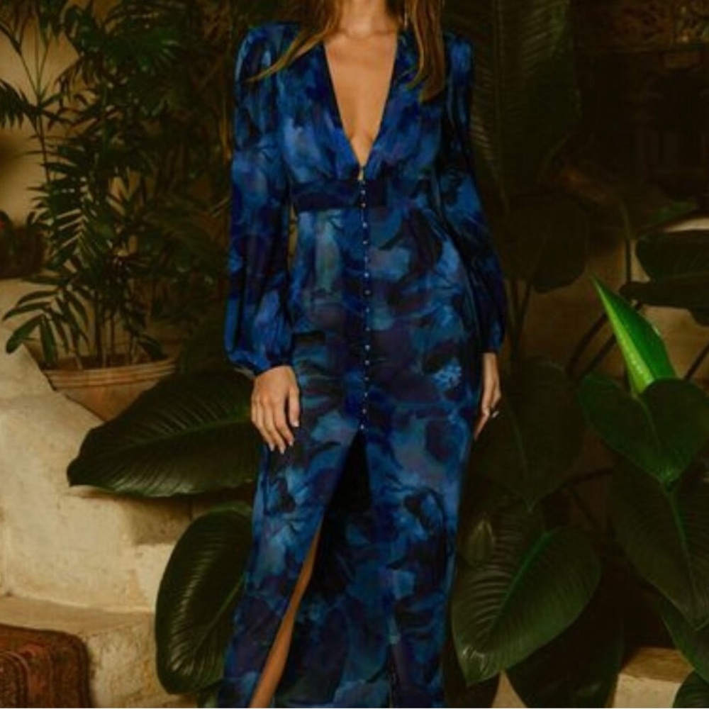 Calista Midi Dress Blue Floral US 4 (UK 08/AU 08) Runaway The Label NWT